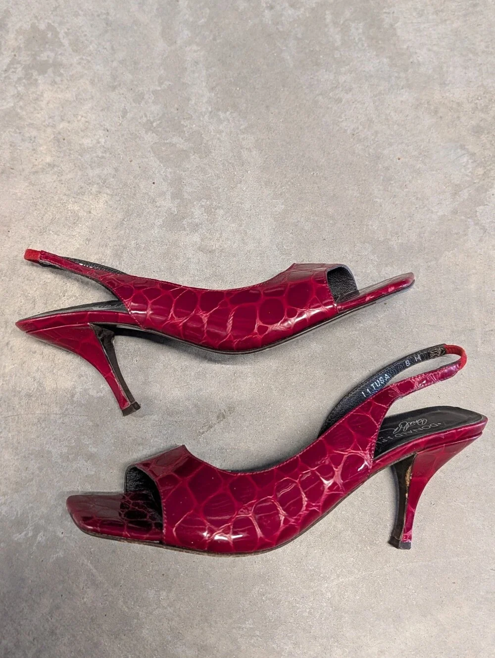 DONALD J PLINER red moc croc slingback heels 8